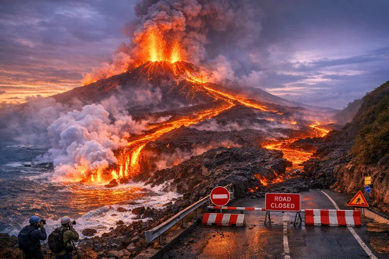 Piton de la Fournaise Lava Flows Into Indian Ocean